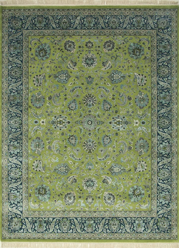  green wool and silk Hand Knotted Rug