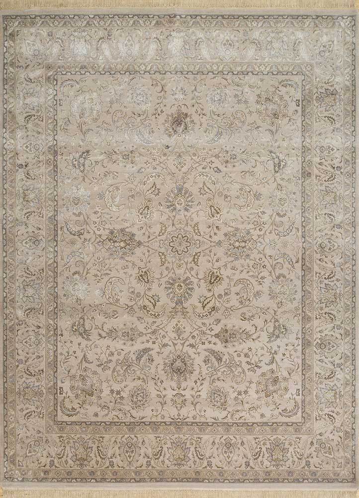  ivory wool and silk Hand Knotted Rug