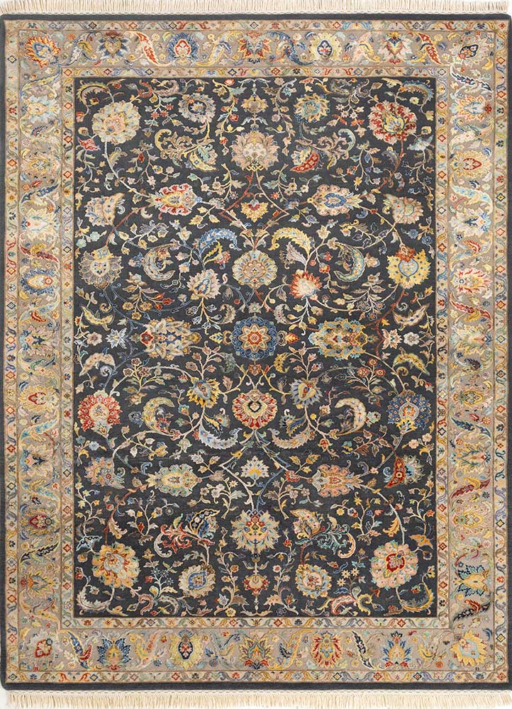  blue wool and silk Hand Knotted Rug