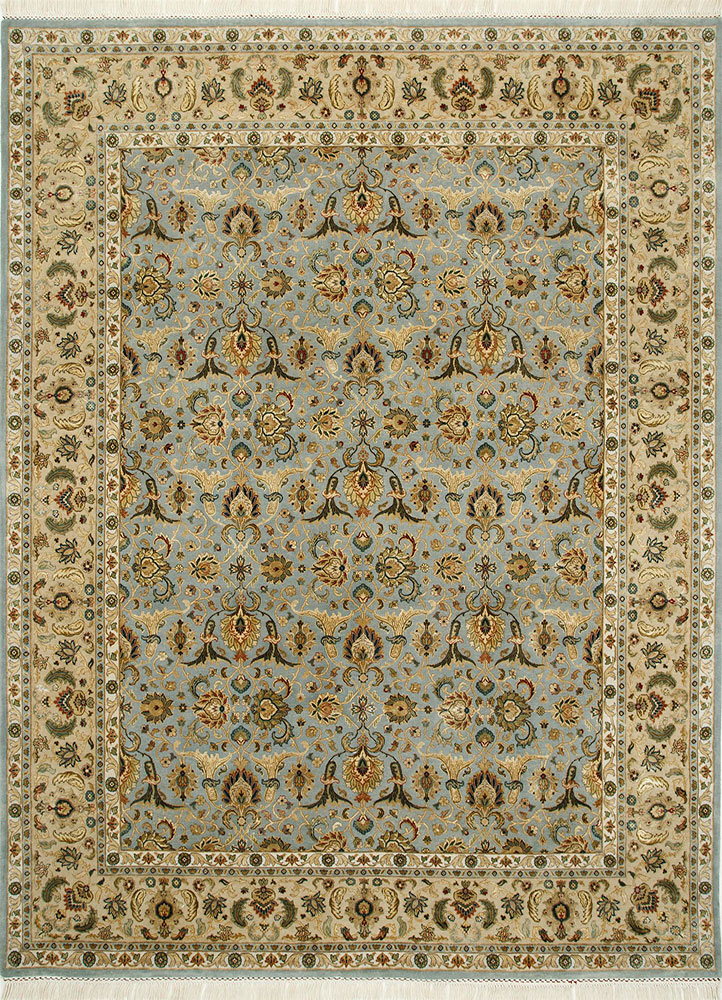 aurora blue wool and silk Hand Knotted Rug - HeadShot