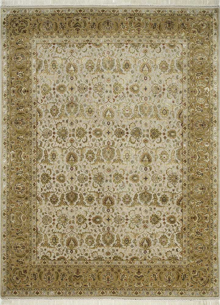  ivory wool and silk Hand Knotted Rug