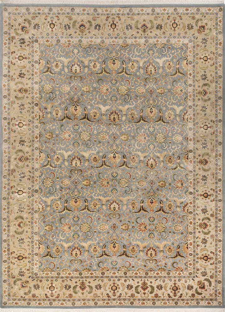  blue wool and silk Hand Knotted Rug