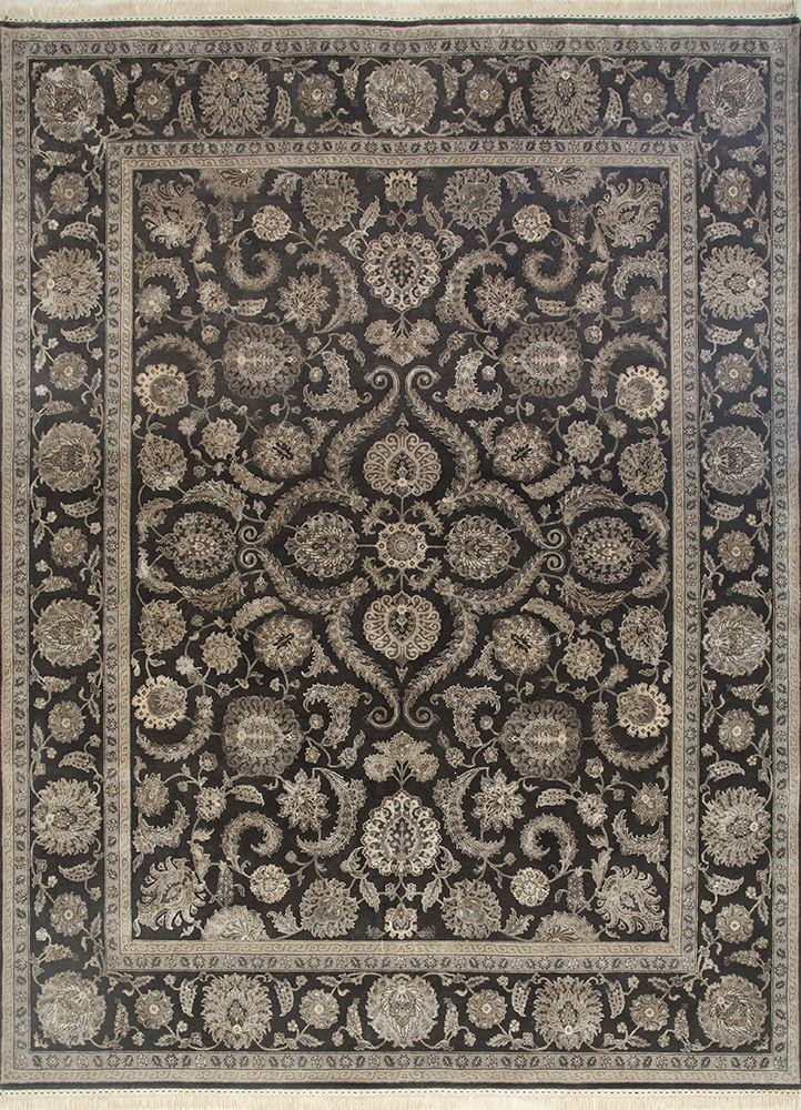  grey and black wool and silk Hand Knotted Rug