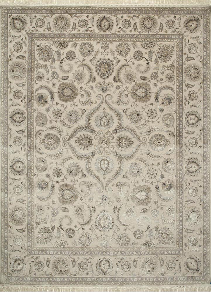  ivory wool and silk Hand Knotted Rug