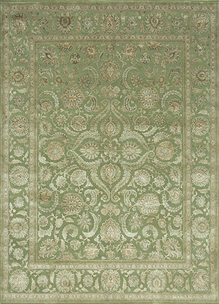  green wool and silk Hand Knotted Rug