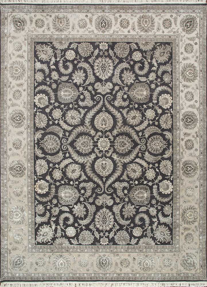  grey and black wool and silk Hand Knotted Rug