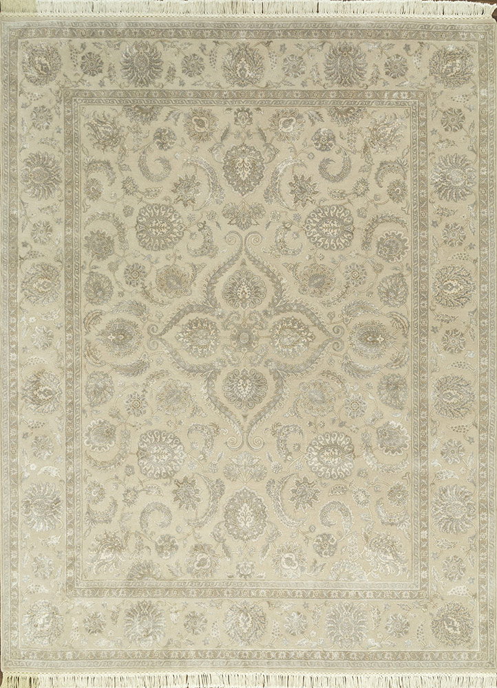  ivory wool and silk Hand Knotted Rug