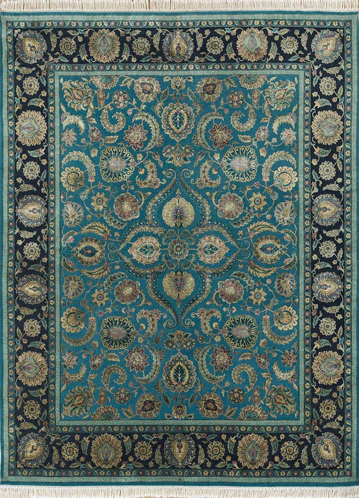 aurora blue wool and silk Hand Knotted Rug - HeadShot