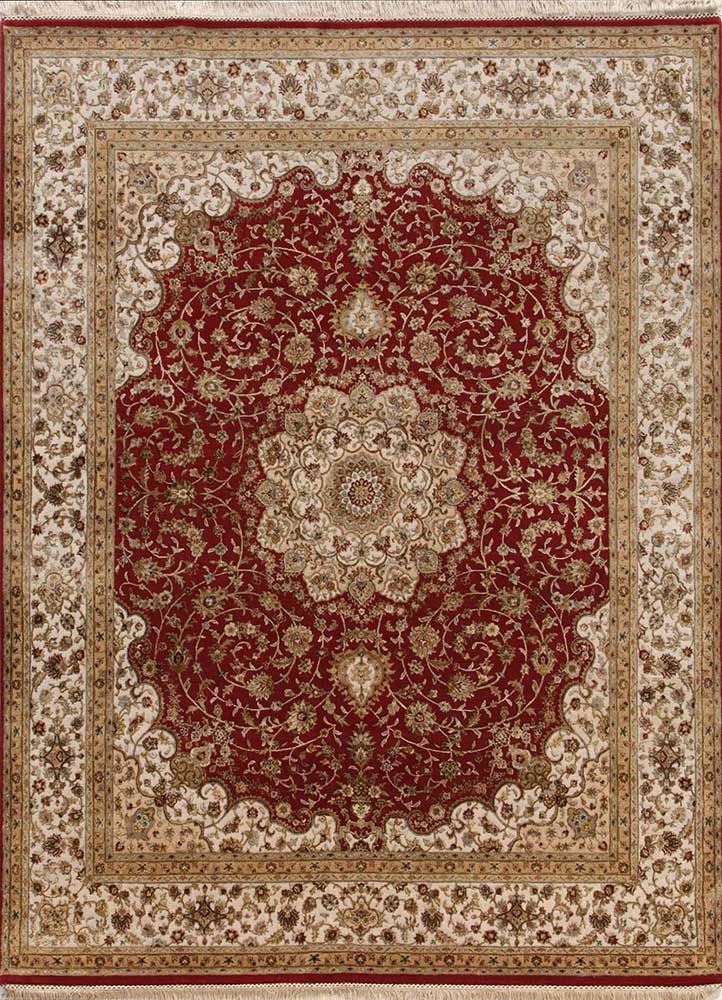  red and orange wool and silk Hand Knotted Rug