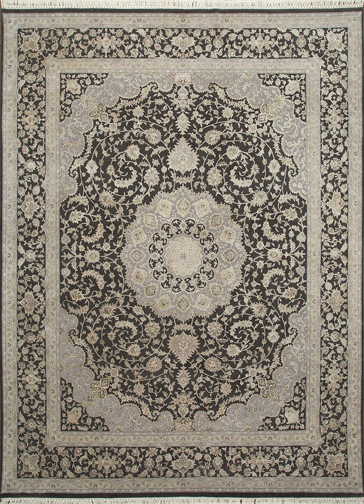 aurora grey and black wool and silk Hand Knotted Rug - HeadShot