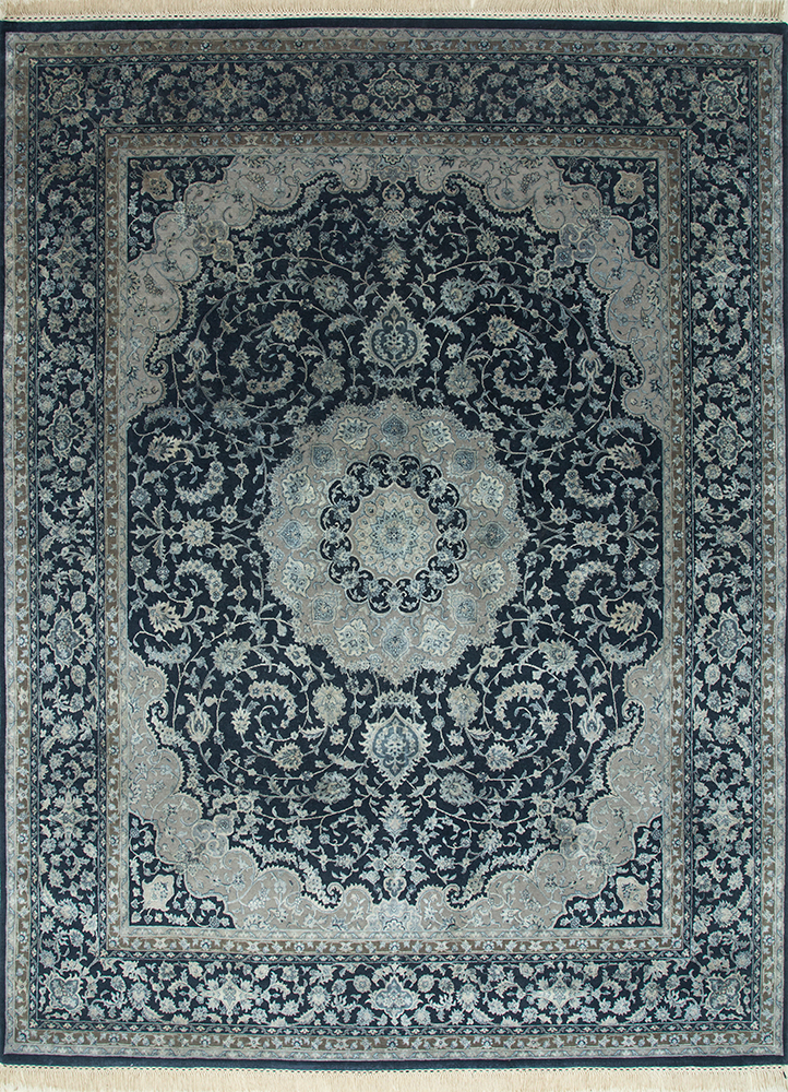  blue wool and silk Hand Knotted Rug