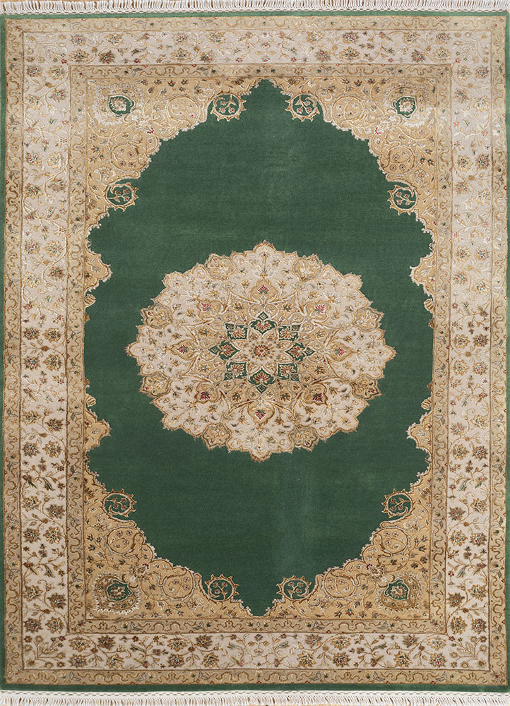 aurora green wool and silk Hand Knotted Rug - HeadShot aurora green wool and silk Hand Knotted Rug - HeadShot
