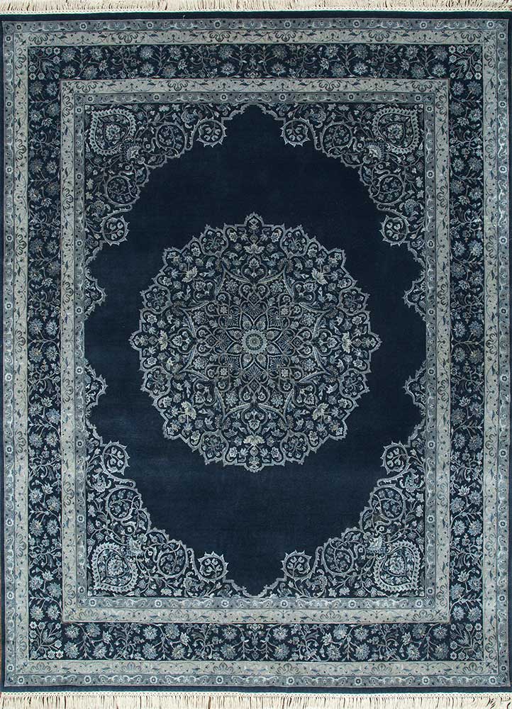  blue wool and silk Hand Knotted Rug