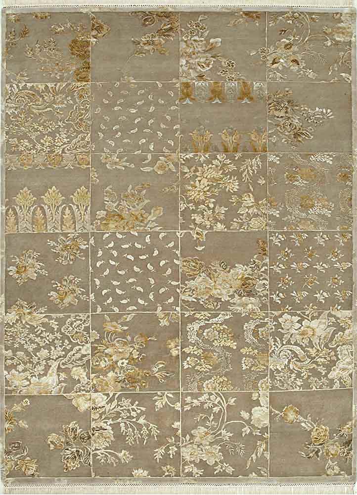 aurora beige and brown wool and silk Hand Knotted Rug - HeadShot