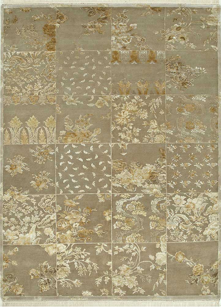  beige and brown wool and silk Hand Knotted Rug