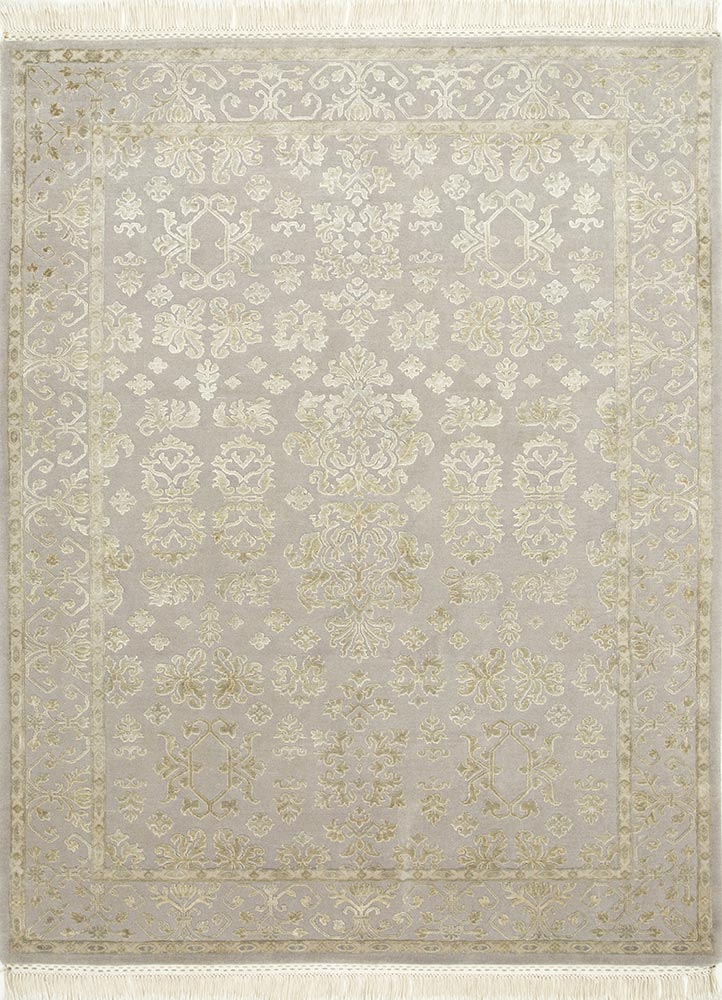 aurora grey and black wool and silk Hand Knotted Rug - HeadShot