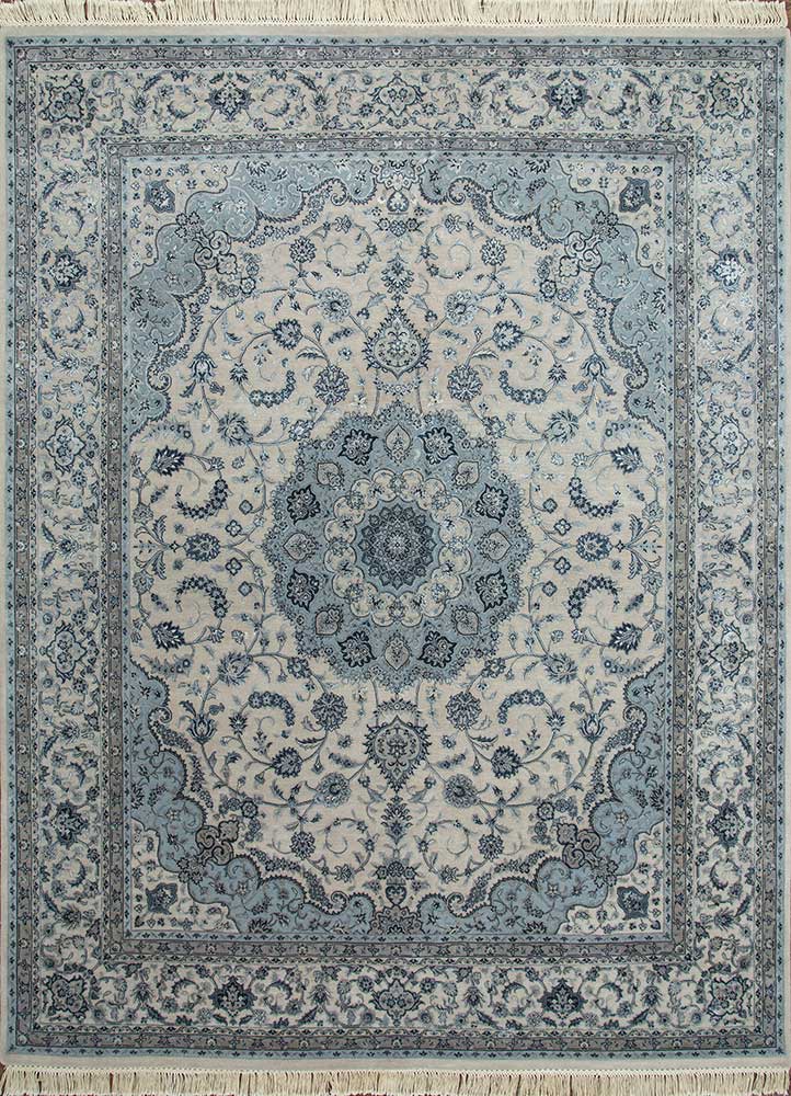  ivory wool and silk Hand Knotted Rug