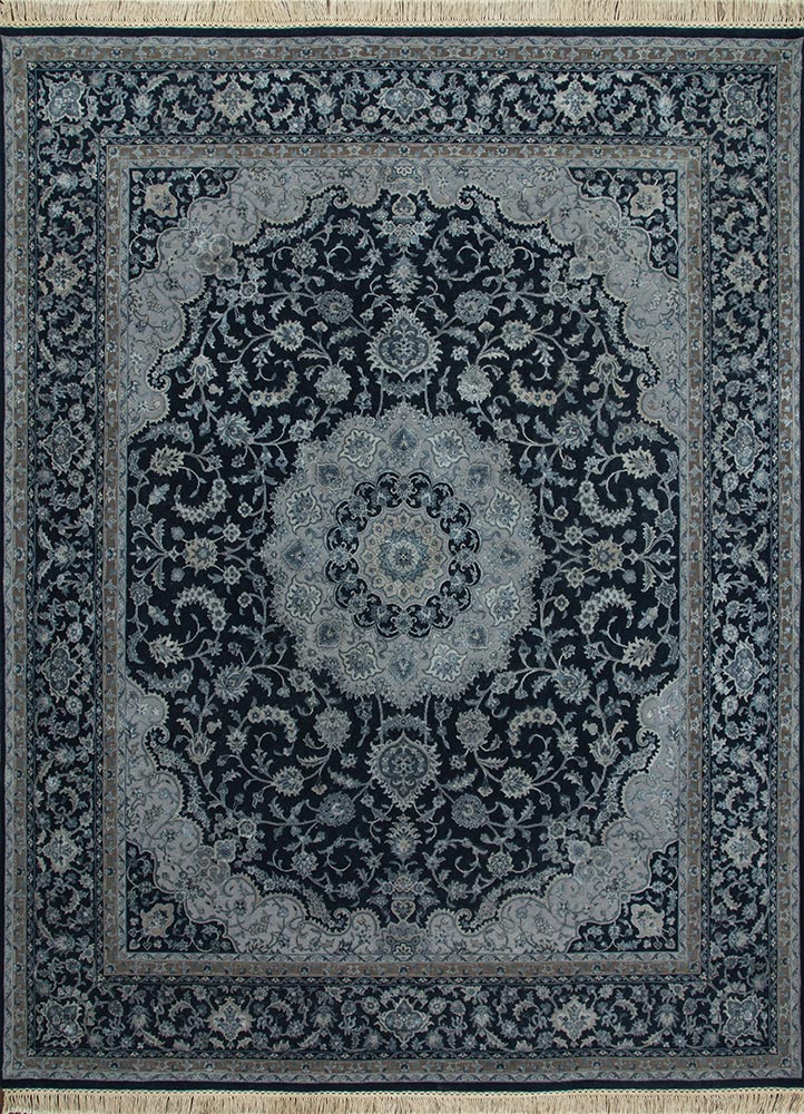 aurora blue wool and silk Hand Knotted Rug - HeadShot