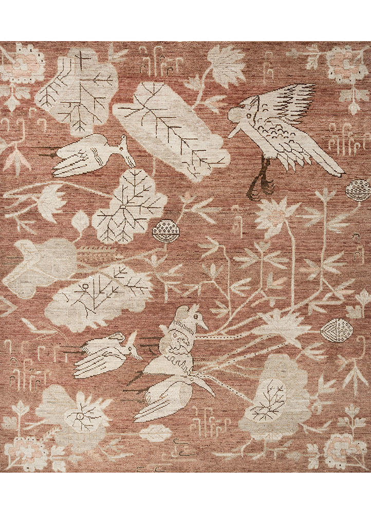  red and orange wool Hand Knotted Rug