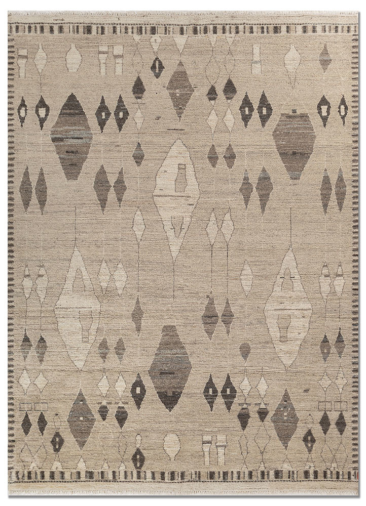  beige and brown afghan wool Hand Knotted Rug