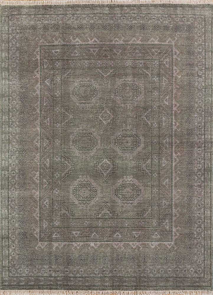  green wool Hand Knotted Rug