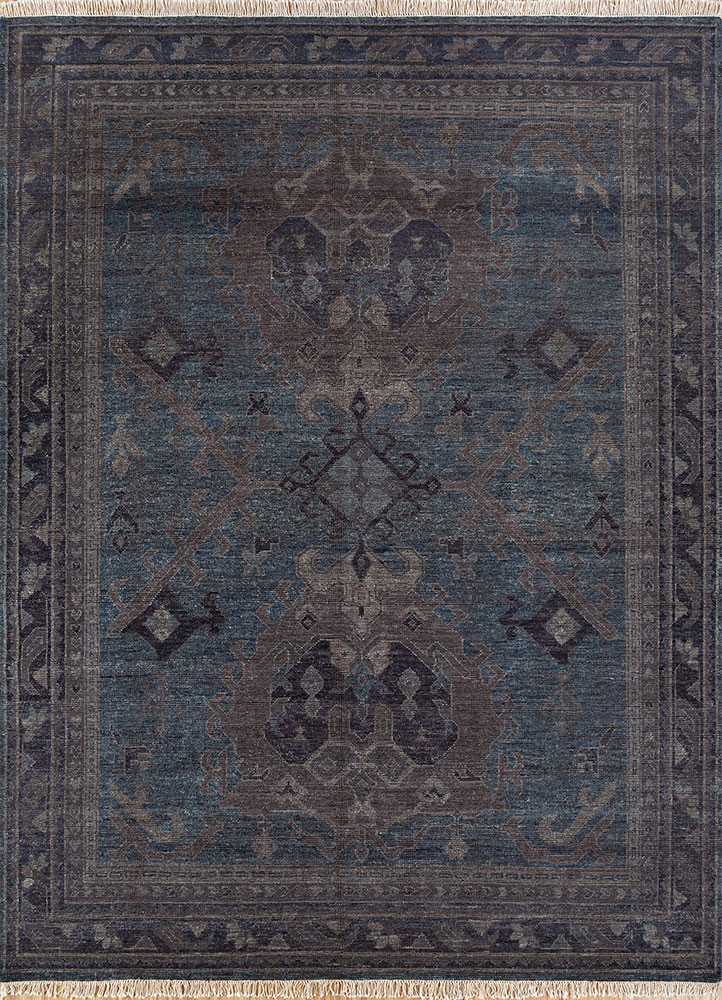  blue wool Hand Knotted Rug