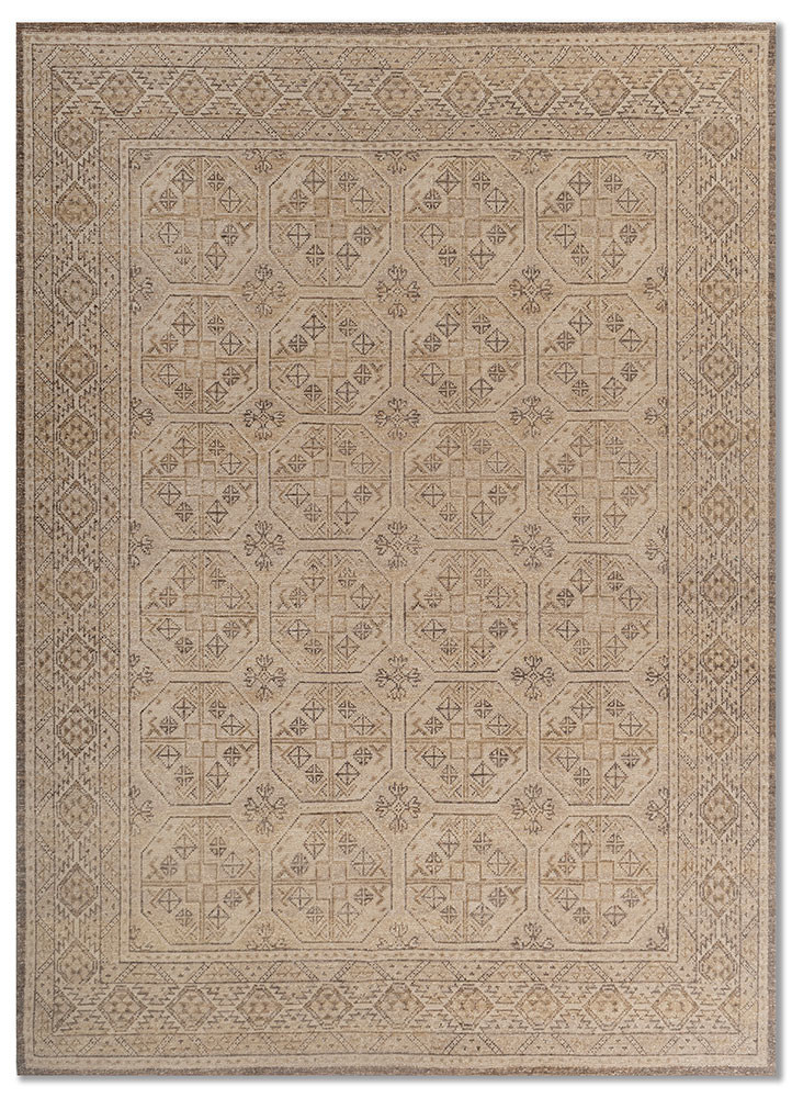  beige and brown wool Hand Knotted Rug