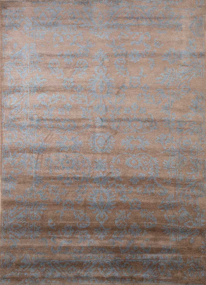 far east beige and brown viscose Hand Knotted Rug - HeadShot