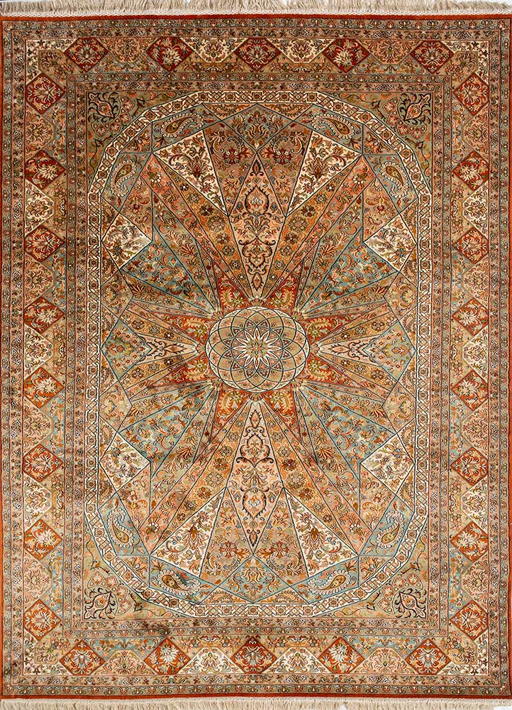 gulmarg red and orange silk Hand Knotted Rug - HeadShot