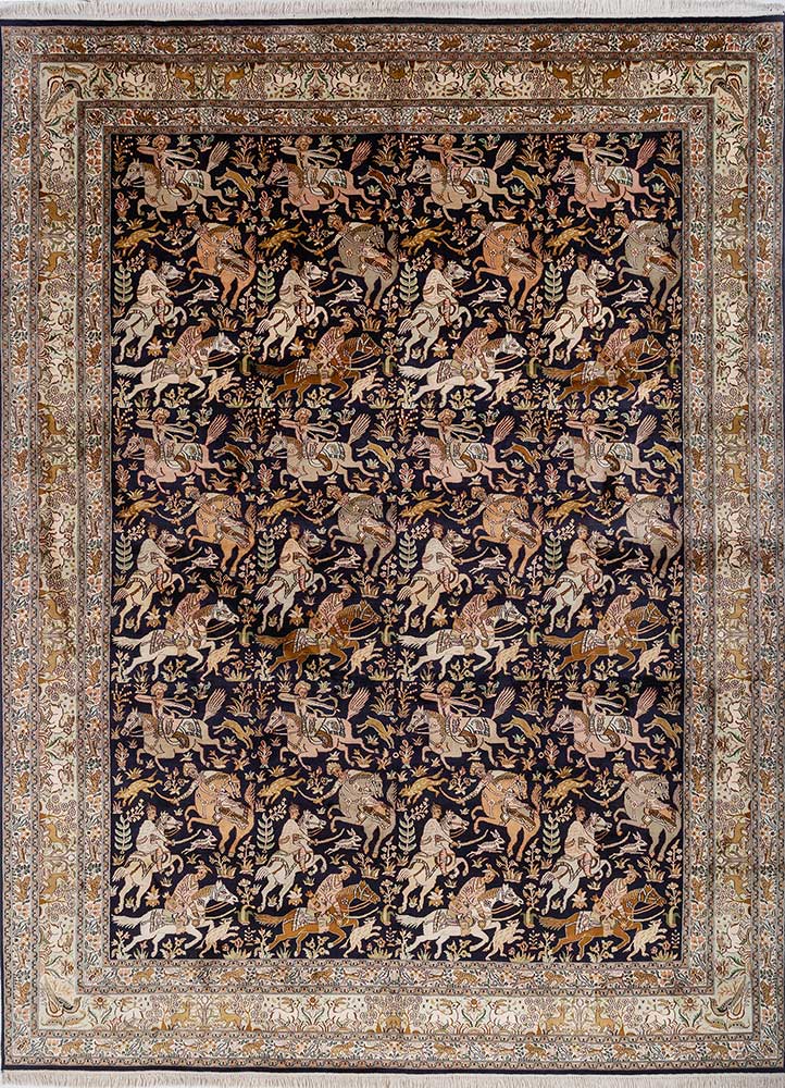 gulmarg blue silk Hand Knotted Rug - HeadShot