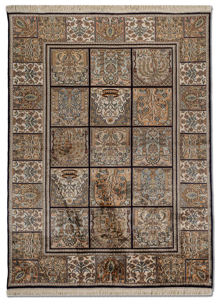  beige and brown silk Hand Knotted Rug