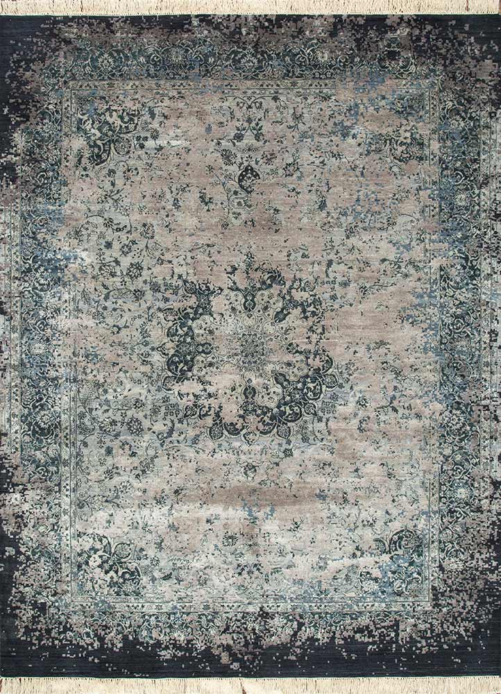  blue wool and silk Hand Knotted Rug