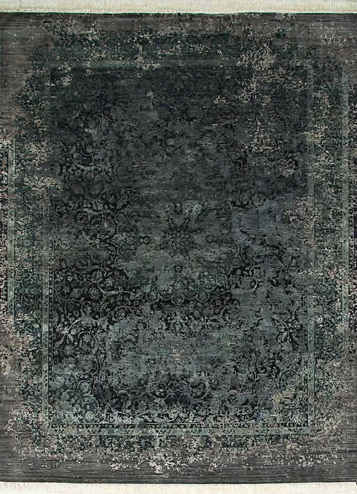 far east grey and black wool and silk Hand Knotted Rug - HeadShot far east grey and black wool and silk Hand Knotted Rug - HeadShot