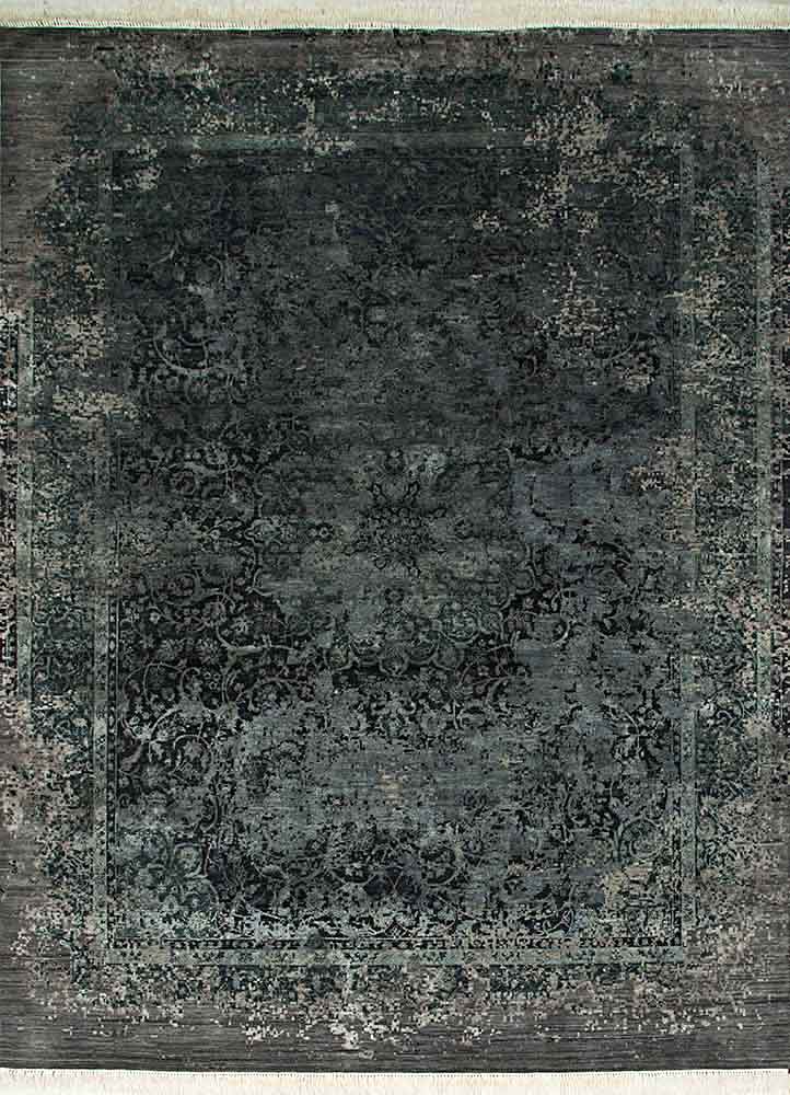  grey and black wool and silk Hand Knotted Rug