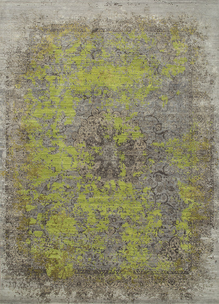  green wool and silk Hand Knotted Rug