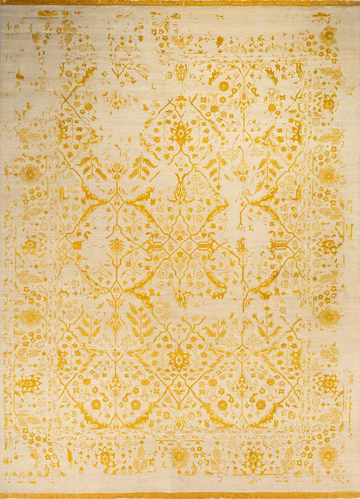  ivory wool and silk Hand Knotted Rug