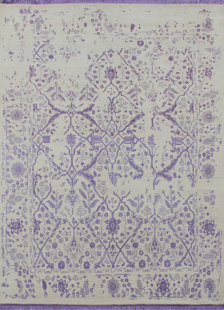 far east pink and purple wool and silk Hand Knotted Rug - HeadShot