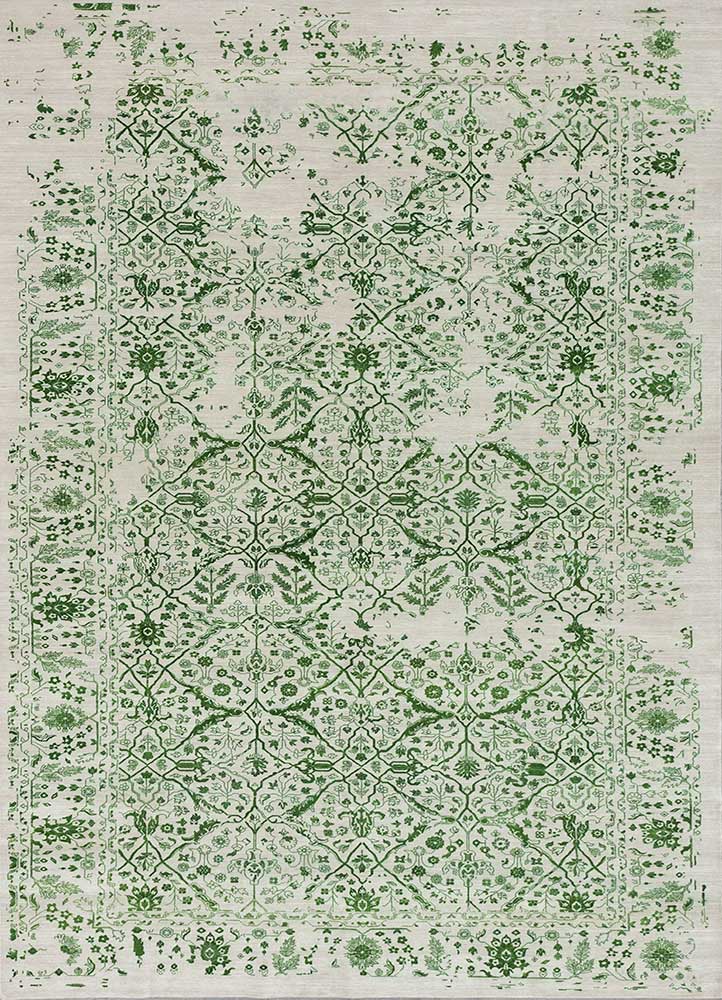  green wool and silk Hand Knotted Rug