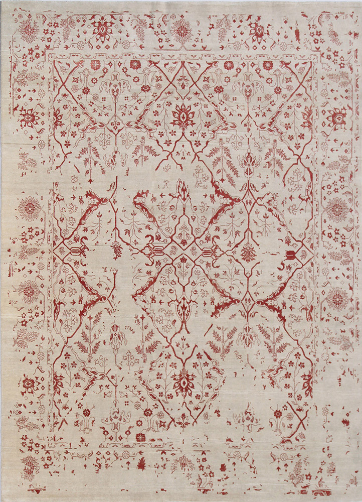  red and orange wool and silk Hand Knotted Rug