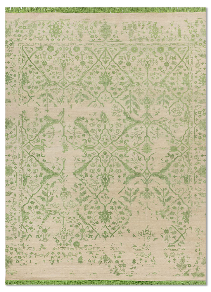  ivory wool and silk Hand Knotted Rug