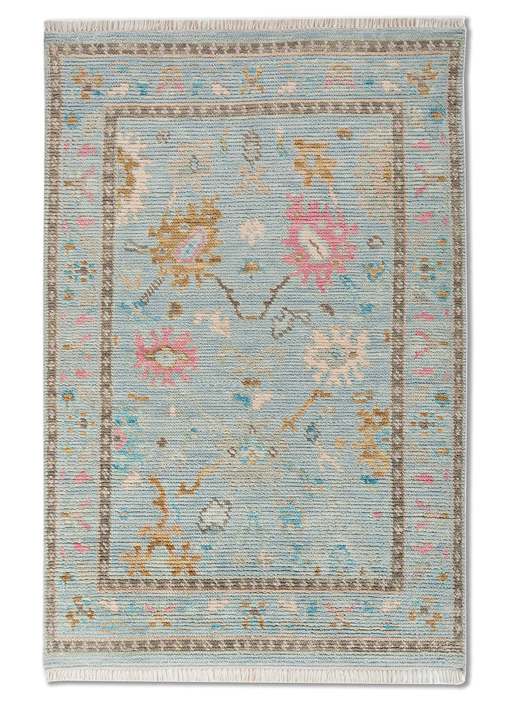 cyanna blue wool Hand Knotted Rug - HeadShot
