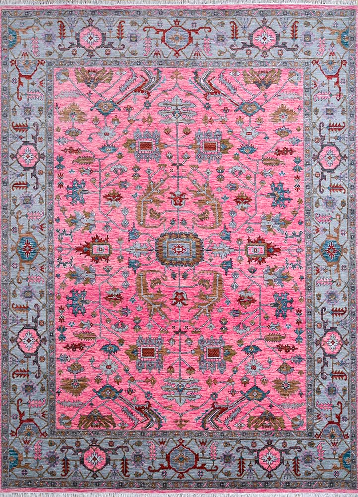 cyanna pink and purple wool Hand Knotted Rug - HeadShot