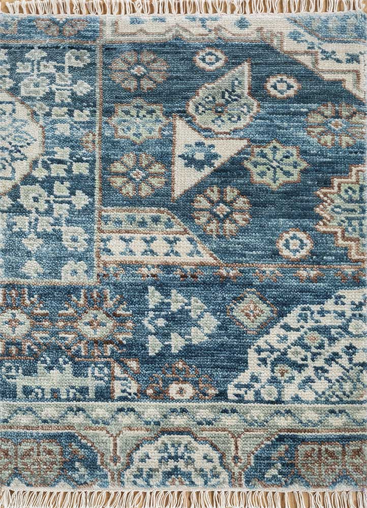 cyanna blue wool Hand Knotted Rug - HeadShot