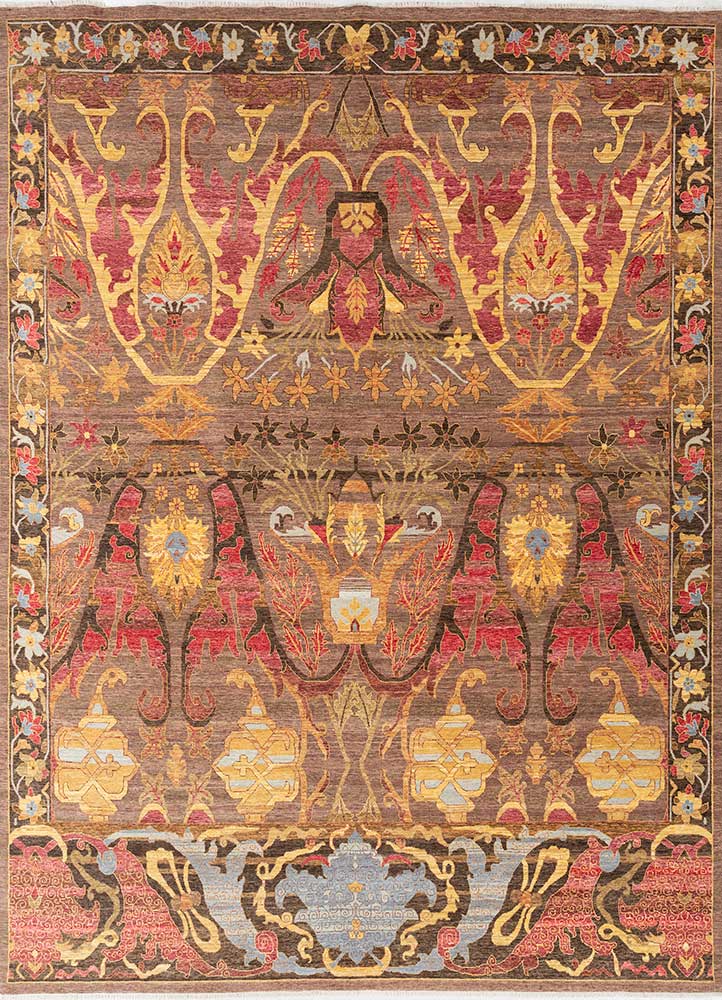  beige and brown wool Hand Knotted Rug