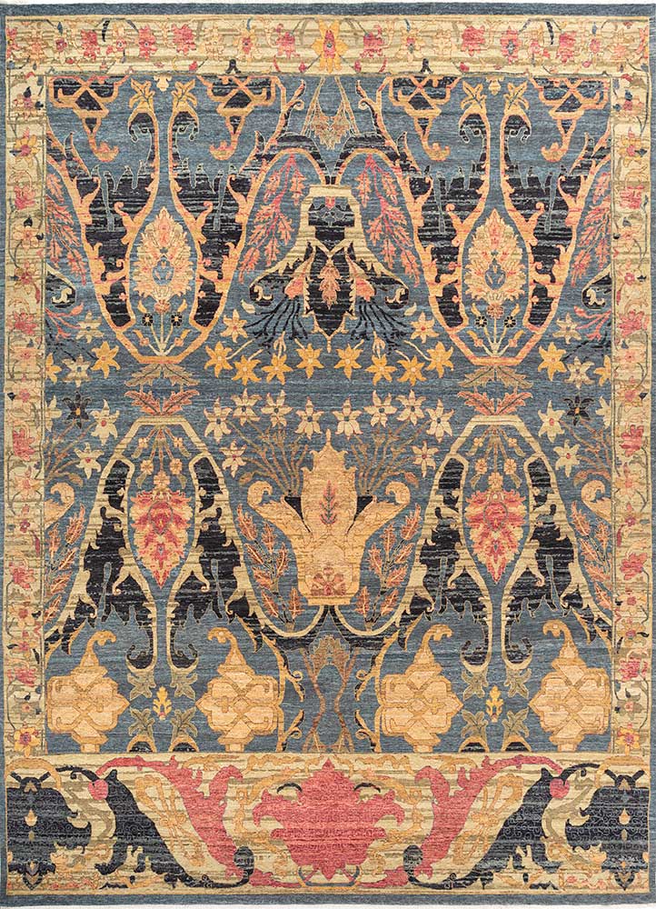 cyanna blue wool Hand Knotted Rug - HeadShot