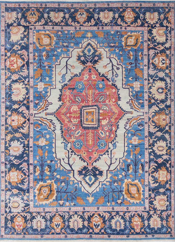 savana blue wool Hand Knotted Rug - HeadShot