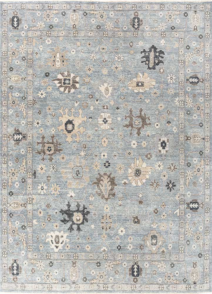 cyanna blue wool Hand Knotted Rug - HeadShot