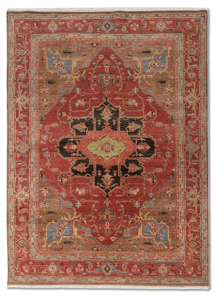 aprezo red and orange wool Hand Knotted Rug - HeadShot