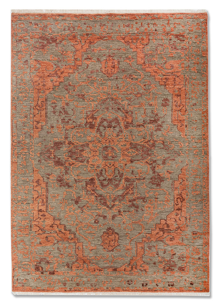 aprezo red and orange wool Hand Knotted Rug - HeadShot