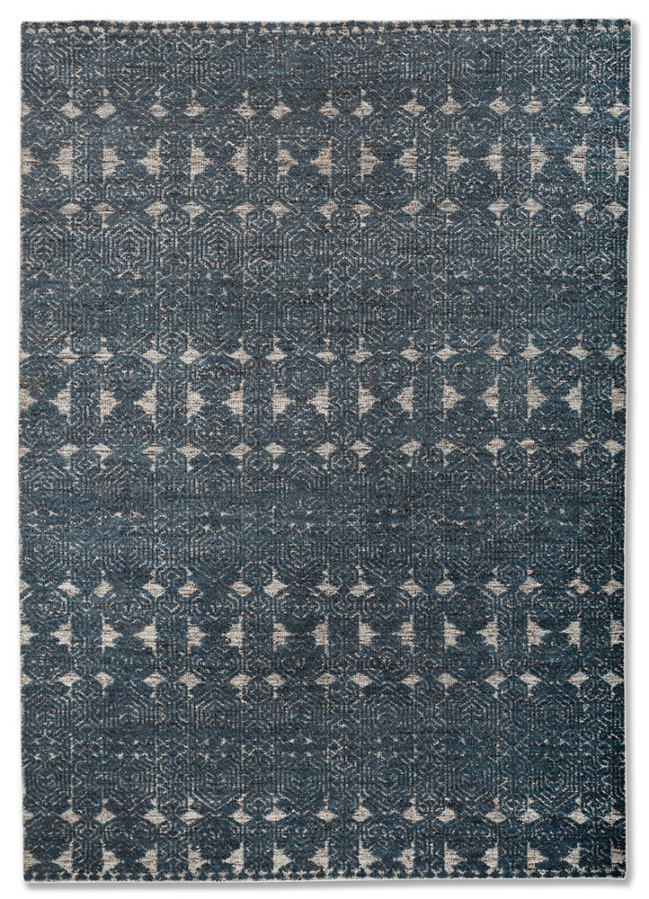 aprezo blue wool and viscose Hand Knotted Rug - HeadShot